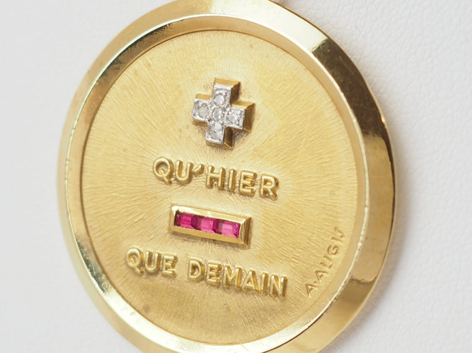 Pendentif Augis - Pendentif médaille d’amour en or jaune 18 ct, diamants et rubis 58 Facettes 32493