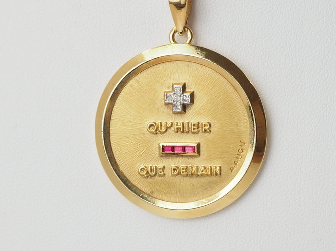 Pendentif Augis - Pendentif médaille d’amour en or jaune 18 ct, diamants et rubis 58 Facettes 32493