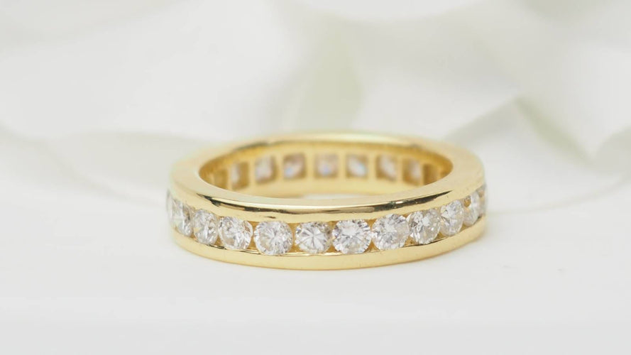 Bague 51 Alliance tour complet en or jaune 18 ct et diamants 58 Facettes 33028