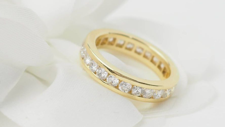 Bague 51 Alliance tour complet en or jaune 18 ct et diamants 58 Facettes 33028