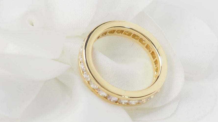 Bague 51 Alliance tour complet en or jaune 18 ct et diamants 58 Facettes 33028