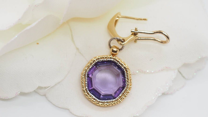 Boucles d'oreilles Boucles d’oreilles pendantes en or bicolore 18 ct et améthyste 58 Facettes 30222