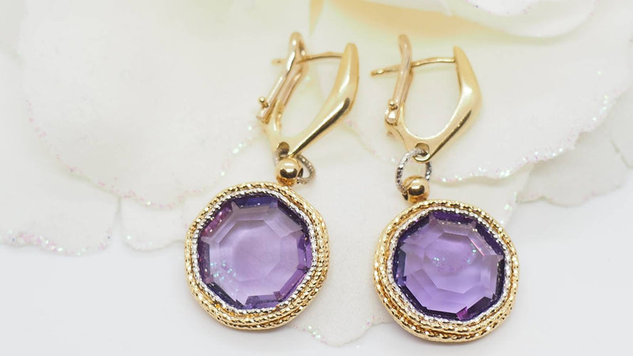Boucles d'oreilles Boucles d’oreilles pendantes en or bicolore 18 ct et améthyste 58 Facettes 30222
