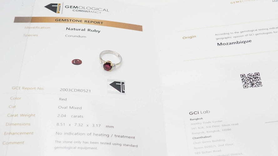 Bague 54 Bague en or bicolore 18 ct avec rubis naturel et diamants 58 Facettes 32734