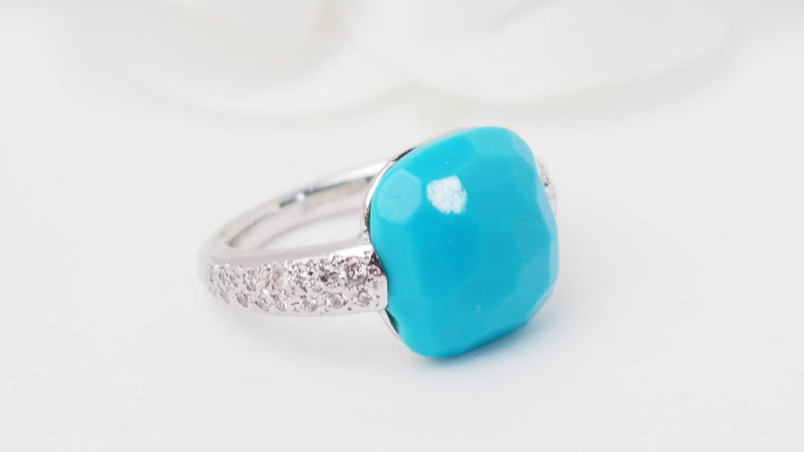 Bague 48 Pomellato Capri - Bague en or blanc 18 kt, turquoise et diamants 58 Facettes 32770