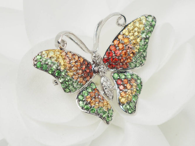 Broche Broche papillon en or blanc 18 ct, diamants, citrine, topaze et péridot 58 Facettes 33134
