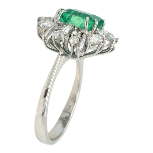 Bague 54.5 Bague vintage en or blanc 18K, émeraude colombienne 2,00 ct et diamants 58 Facettes