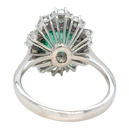 Bague 54.5 Bague vintage en or blanc 18K, émeraude colombienne 2,00 ct et diamants 58 Facettes