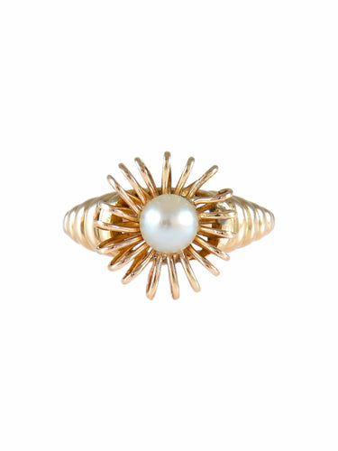 Bague Or Jaune / Perles / 51 Bague vintage godronnée en or jaune 18 carats et perle 58 Facettes BO/220027