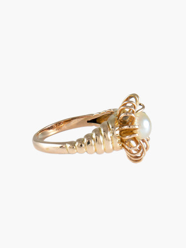 Bague Or Jaune / Perles / 51 Bague vintage godronnée en or jaune 18 carats et perle 58 Facettes BO/220027