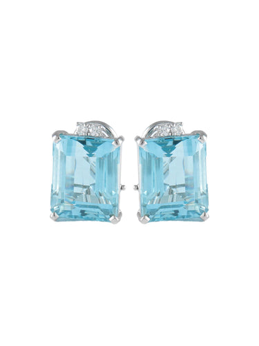 Boucles d'oreilles Or Blanc / Aigue-marine Boucles d'oreilles en or blanc 18k et diamants, aigue-marine 58 Facettes BO/220025BO