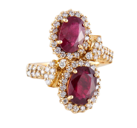 Bague 53 Bague Toi & Moi en or jaune 18k et rubis, diamants 58 Facettes BO/220084