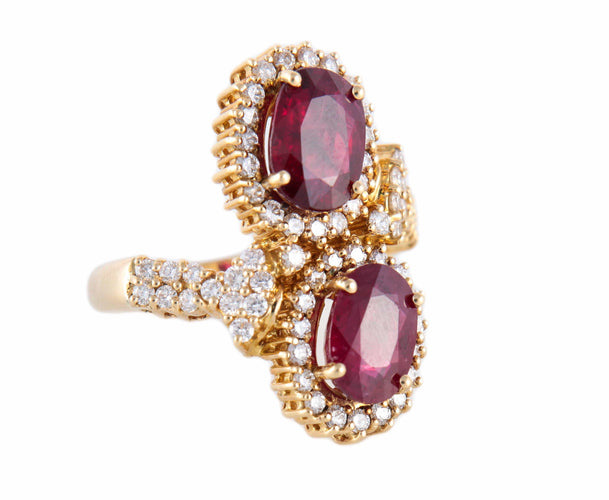 Bague 53 Bague Toi & Moi en or jaune 18k et rubis, diamants 58 Facettes BO/220084