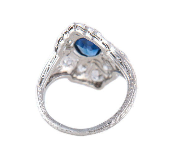Bague 50 Bague Art Déco en platine et saphir, entourée de diamants 58 Facettes BO/220144
