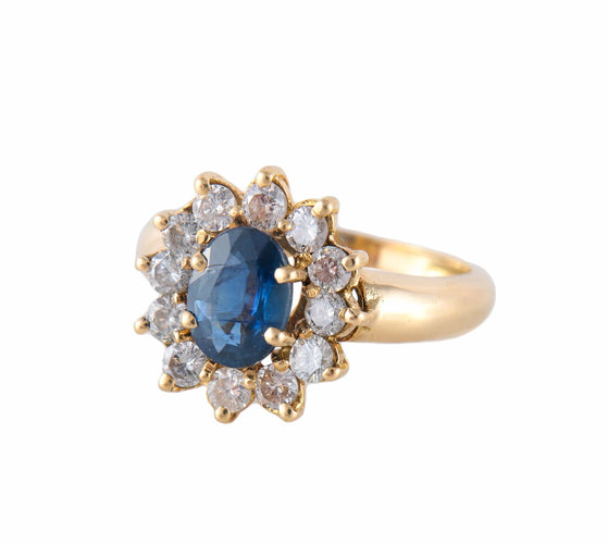 Bague 51 Bague Fleur en or jaune 18 carats et saphir, diamants 58 Facettes BO/220141