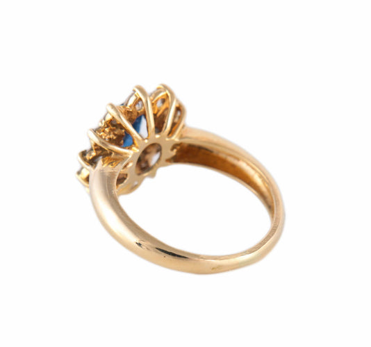 Bague 51 Bague Fleur en or jaune 18 carats et saphir, diamants 58 Facettes BO/220141