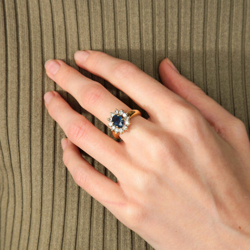 Bague 51 Bague Fleur en or jaune 18 carats et saphir, diamants 58 Facettes BO/220141