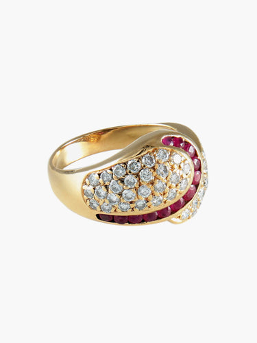 Bague 54 Bague moderne pavée en or jaune 18 carats et rubis diamants 58 Facettes BO/130068