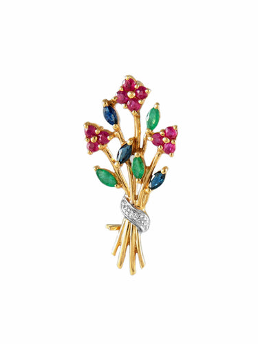 Broche Broche bouquet de fleurs en or jaune 18k et pierres de couleur 58 Facettes BO/150006