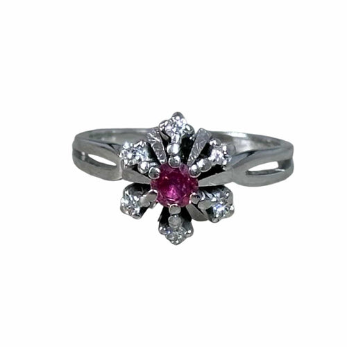 Bague 49 Bague marguerite rubis et diamants en or 18 carats 58 Facettes 229