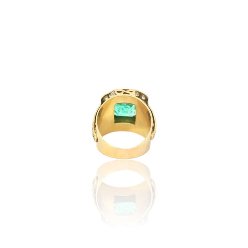 Bague 53.5 Bague vintage en or jaune 18k avec émeraude colombienne et diamants 58 Facettes