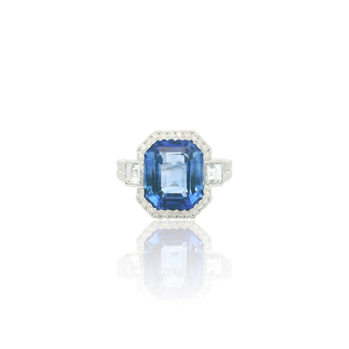 Bague 52 Bague émeraude saphir Ceylan et diamants en or blanc 18k 58 Facettes