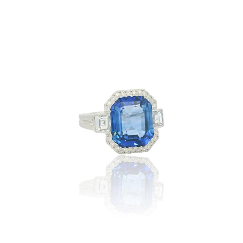 Bague 52 Bague émeraude saphir Ceylan et diamants en or blanc 18k 58 Facettes