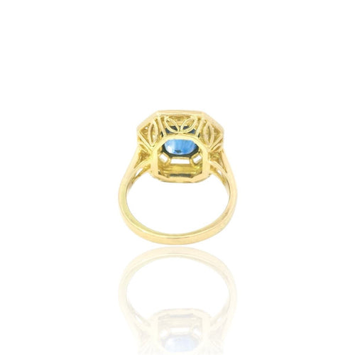 Bague 52.5 Bague coussin saphir de Ceylan et diamants en or jaune 18k 58 Facettes