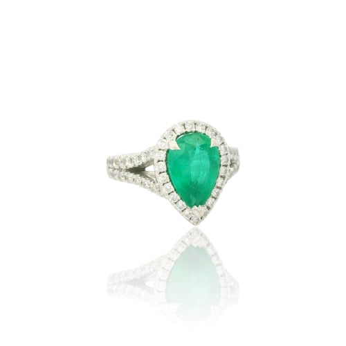 Bague 52 Bague - Bague émeraude taille poire en or blanc 18k et diamants 58 Facettes