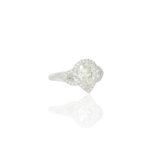 Bague 52.5 Bague poire halo en or blanc 18k et diamants 58 Facettes