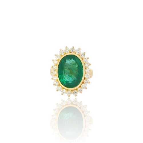 Bague 57 Bague vintage en or jaune 18k et émeraude de Zambie 58 Facettes