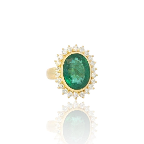 Bague 57 Bague vintage en or jaune 18k et émeraude de Zambie 58 Facettes