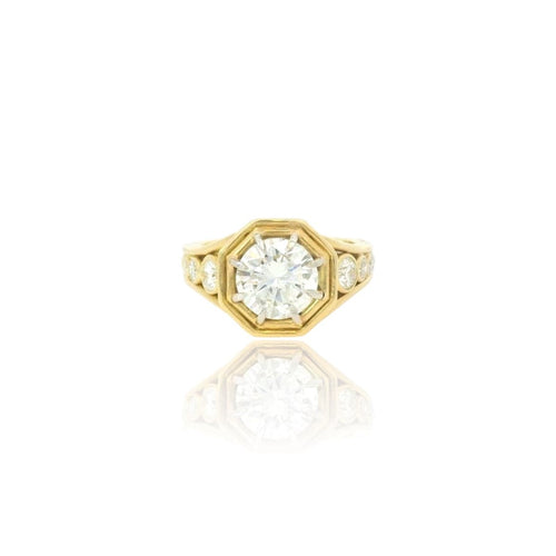 Bague 52 Bague style années 80 en or jaune 18k et diamants 58 Facettes