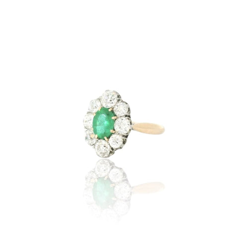 Bague 53.5 Bague cluster ancienne en or 18k, émeraude colombienne et diamants 58 Facettes