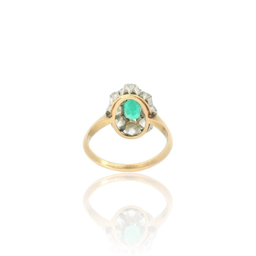 Bague 53.5 Bague cluster ancienne en or 18k, émeraude colombienne et diamants 58 Facettes