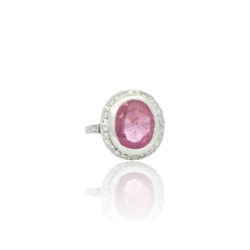 Bague 52.5 Bague vintage en or blanc 18k et rubis rose, diamants 58 Facettes