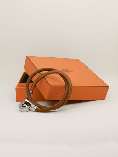 Hermès Lancelot - Collier ras-du-cou ou bracelet double tour en cuir marron 58 Facettes 1206.11