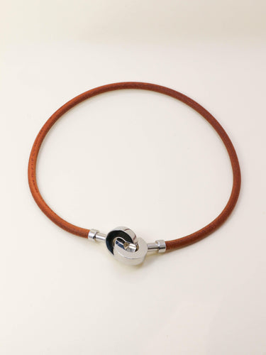 Hermès Lancelot - Collier ras-du-cou ou bracelet double tour en cuir marron 58 Facettes 1206.11