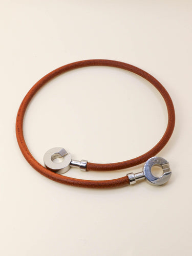 Hermès Lancelot - Collier ras-du-cou ou bracelet double tour en cuir marron 58 Facettes 1206.11