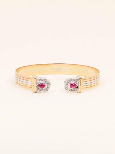 Bracelet Bracelet jonc ouvert en or 18 carats rubis et diamants 58 Facettes 1211.1