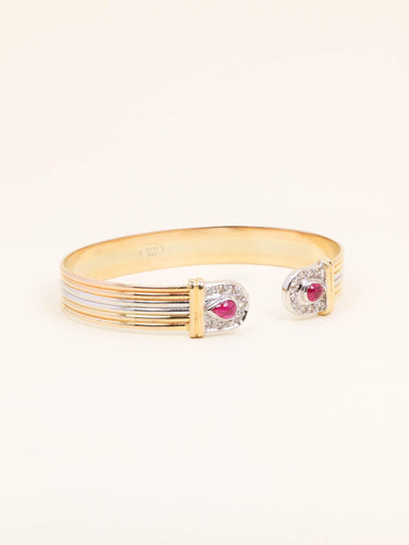 Bracelet Bracelet jonc ouvert en or 18 carats rubis et diamants 58 Facettes 1211.1