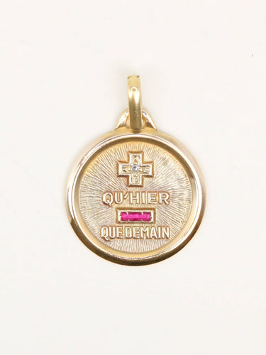 Pendentif Augis - Médaille Amour ronde en or jaune avec rubis et diamant 58 Facettes 1202.2