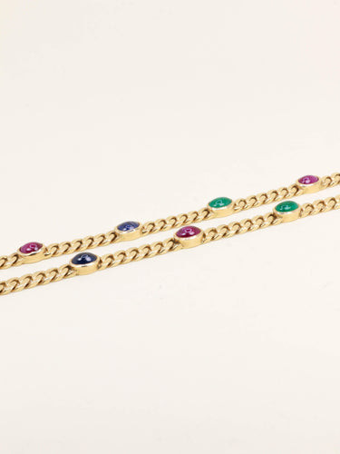 Collier Sautoir - Chaîne maille gourmette en or jaune 14k avec cabochons 58 Facettes 1211.7