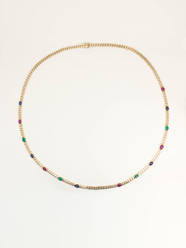 Collier Sautoir - Chaîne maille gourmette en or jaune 14k avec cabochons 58 Facettes 1211.7