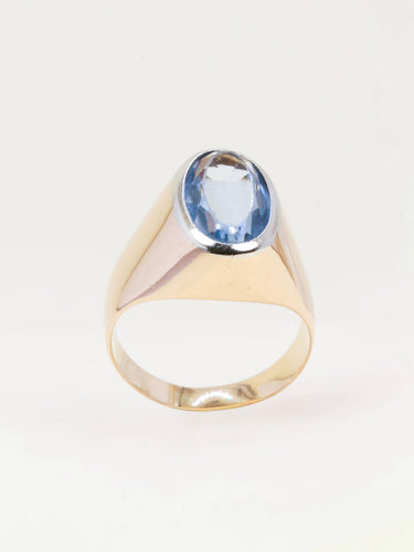 Bague 52 Bague chevalière vintage en or rose 18 carats avec aigue-marine 58 Facettes 1219.8