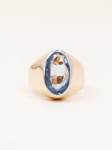 Bague 52 Bague chevalière vintage en or rose 18 carats avec aigue-marine 58 Facettes 1219.8