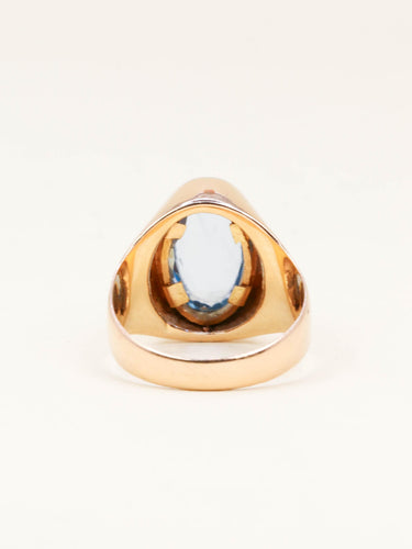 Bague 52 Bague chevalière vintage en or rose 18 carats avec aigue-marine 58 Facettes 1219.8