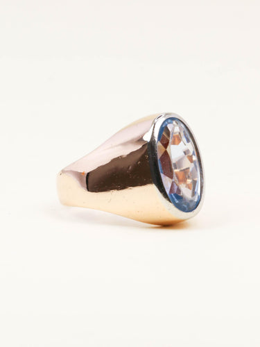 Bague 52 Bague chevalière vintage en or rose 18 carats avec aigue-marine 58 Facettes 1219.8
