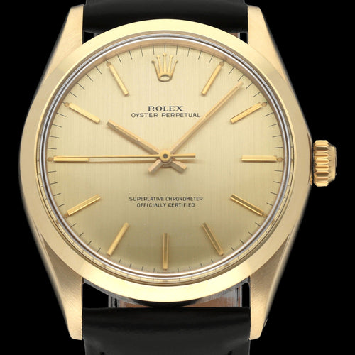 Montre Rolex Oyster Perpetual 34 réf. 1002 - Montre en or jaune, cadran brossé or 58 Facettes ROL/OOP/187