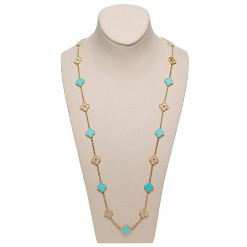 Collier Van Cleef & Arpels Alhambra - Sautoir 20 motifs en or jaune, turquoise et diamants 58 Facettes 2.19203